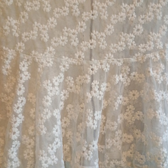 Vintage American Eagle XS Daisy Embroidered Mesh Peplum Top White Floral Zip - Picture 4 of 8